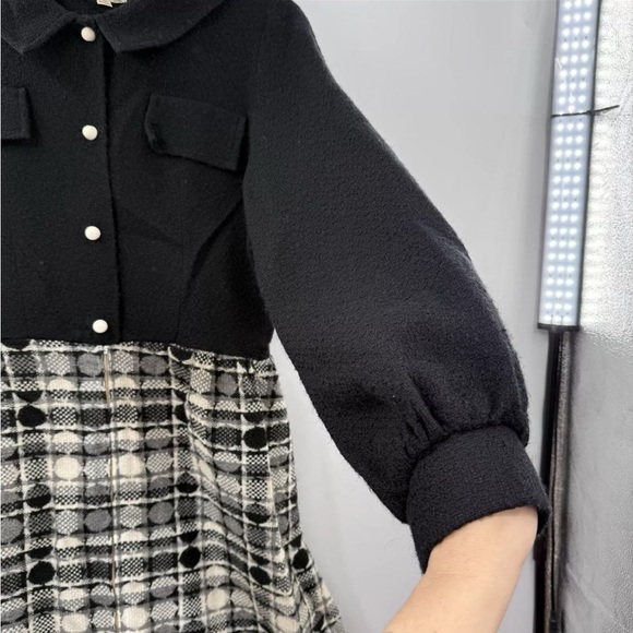 Vintage 70s LoungeCraft Original Maxi Hostess Dress Pockets Black Plaid 8/10 - Picture 16 of 16